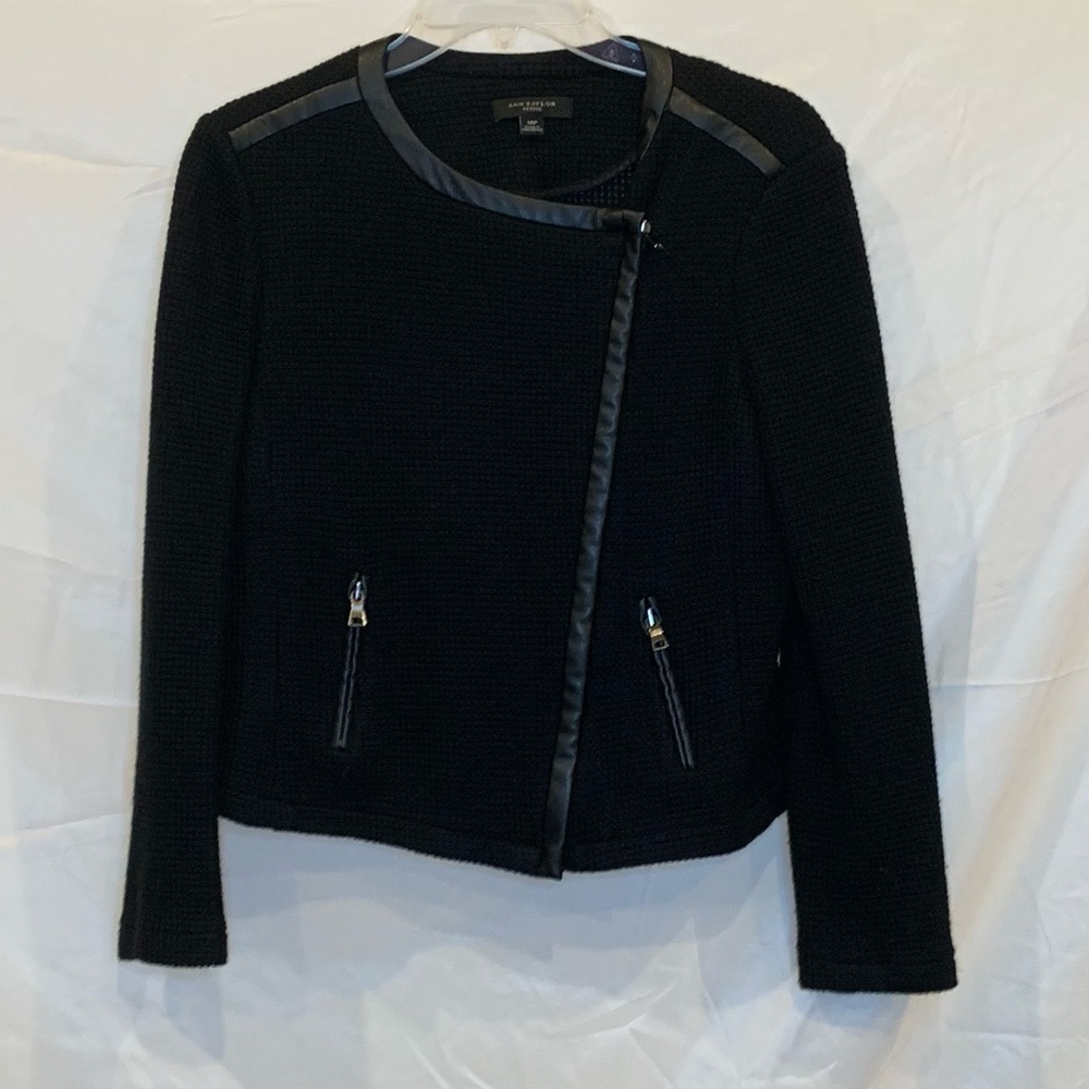 Ann Taylor suit jacket (Zipper) Leather Trim - Picture 1 of 2